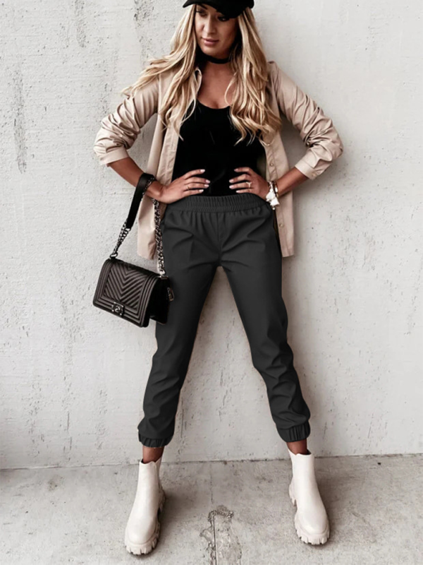 Women's Fashion Mid Waist Casual Leather Pants—Chic and Versatile