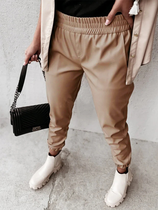 Women's Fashion Mid Waist Casual Leather Pants—Chic and Versatile
