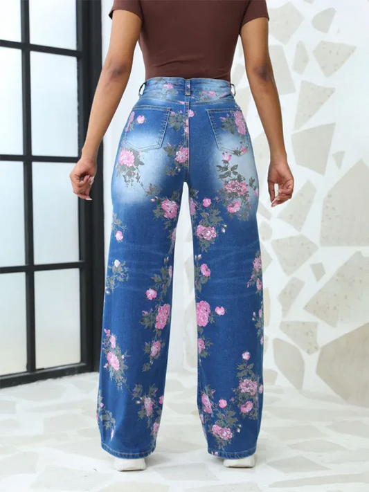 Floral Printed Wide Leg Pants Women's Jeans - Shello's Creative Boutique
