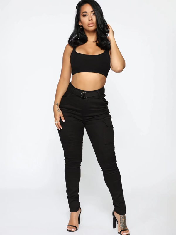 Workwear Stretch Pants with Belt Shello's Creative Boutique