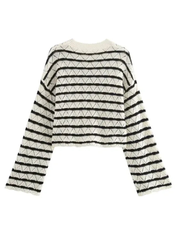 Striped Knit Pants Set with Long Sleeve Top and Flared Bottoms - Shello's Creative Boutique