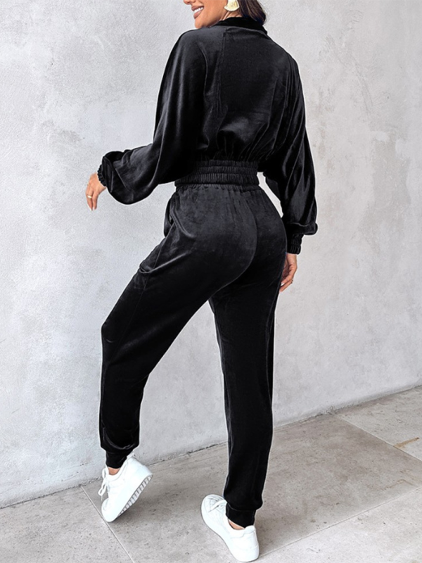 New solid color leisure sports gold velvet long-sleeved pants suit-Shello's Creative Boutique