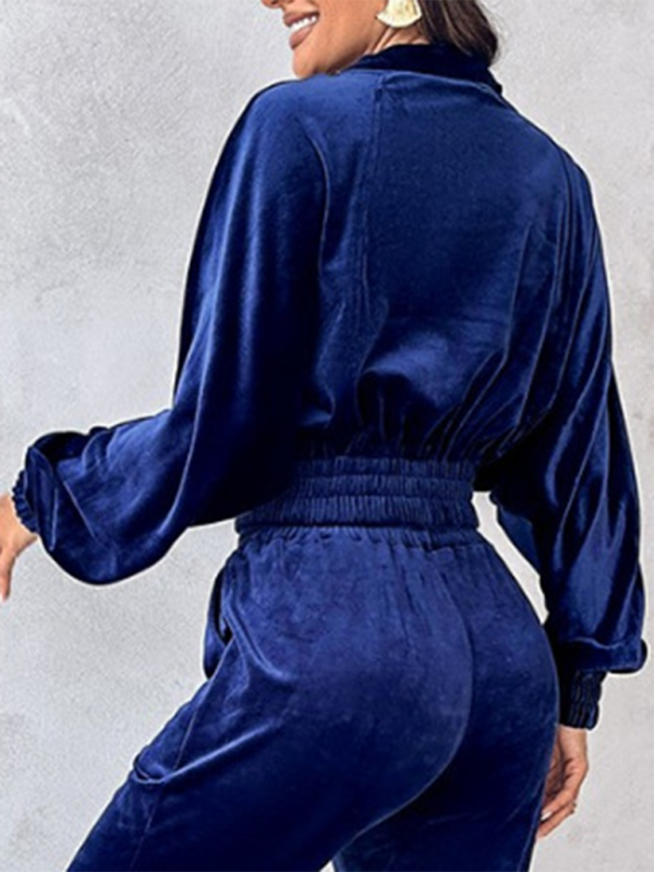 New solid color leisure sports gold velvet long-sleeved pants suit-Shello's Creative Boutique