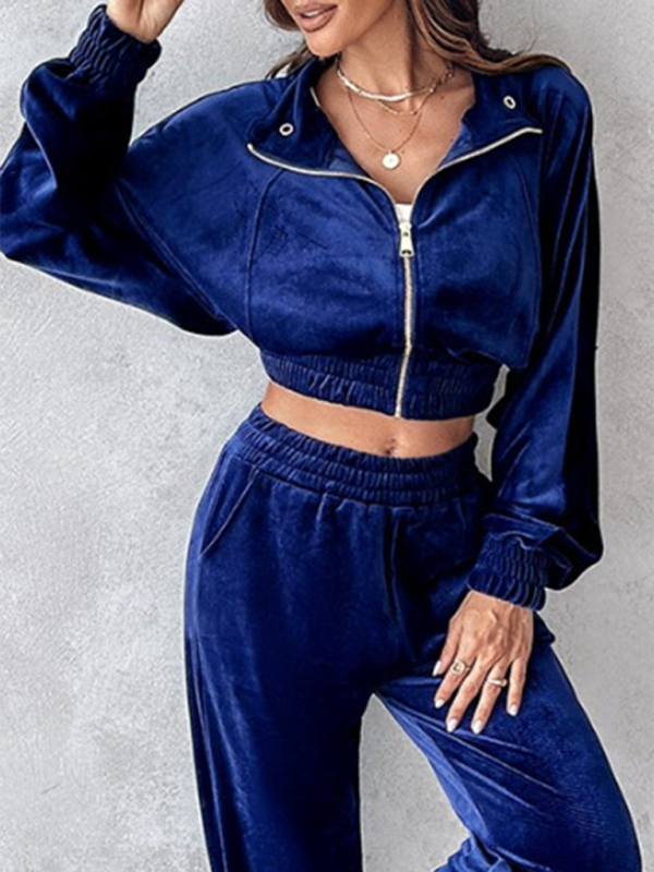 New solid color leisure sports gold velvet long-sleeved pants suit-Shello's Creative Boutique
