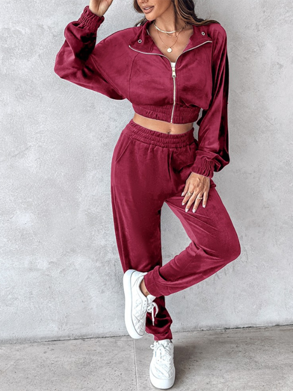 New solid color leisure sports gold velvet long-sleeved pants suit-Shello's Creative Boutique