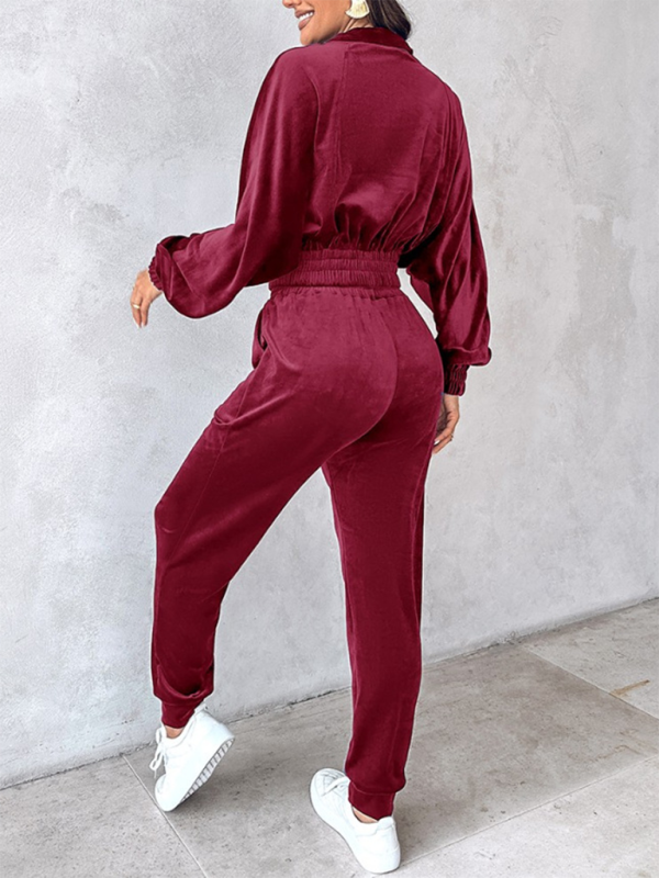 New solid color leisure sports gold velvet long-sleeved pants suit-Shello's Creative Boutique