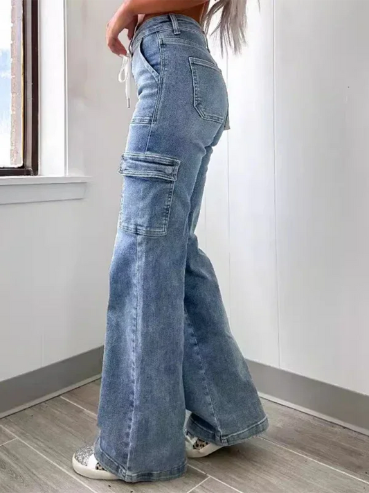 New Casual Workwear Jeans with Lace-Up Design and Multi-Pocket Functionality - Shello's Creative Boutique