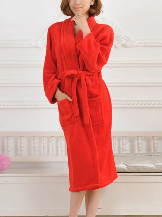 Long-sleeved Couple Pajamas Solid Color Lapel Casual Facecloth Robe Homewear - Shello's Creative Boutique