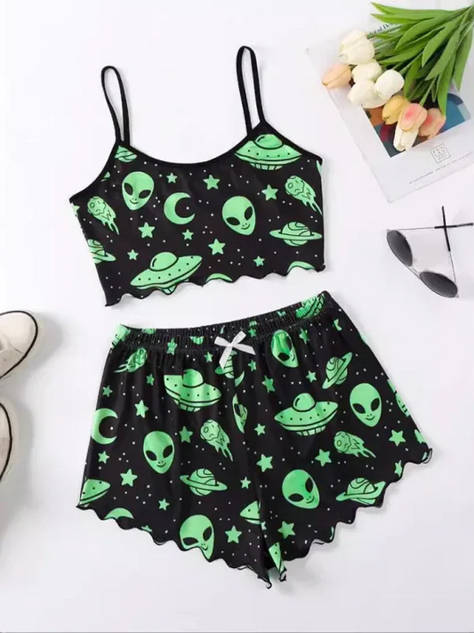 Halloween Pumpkin Pajama Set - Sleeveless Camisole Top and Shorts Homewear - Shello's Creative Boutique
