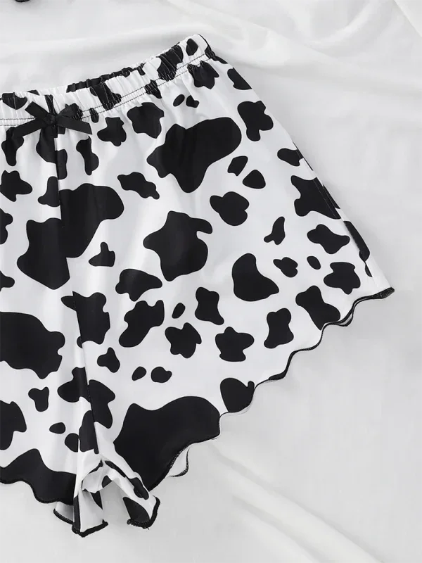 Cow Print Loungewear Set - Lace Camisole Top and Matching Shorts for Ultimate Comfort - Shello's Creative Boutique