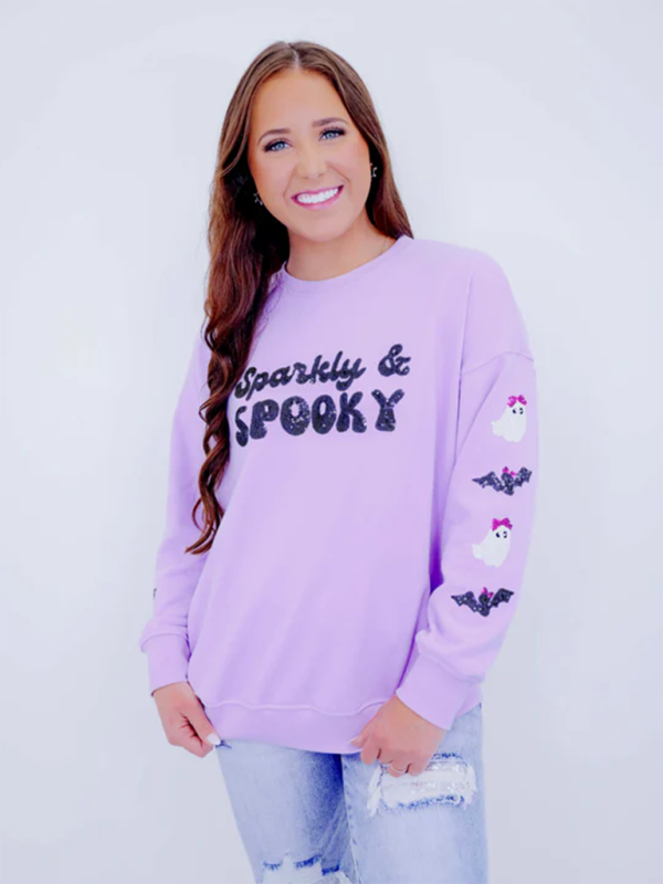 Halloween Skeleton Man Sequin Top Long Sleeve Pullover Sweatshirt Shello's Creative Boutique