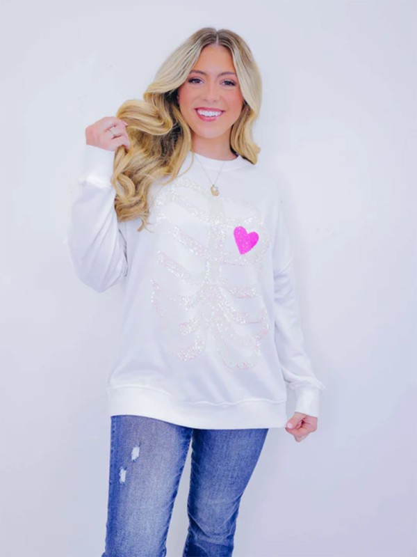 Halloween Skeleton Man Sequin Top Long Sleeve Pullover Sweatshirt Shello's Creative Boutique