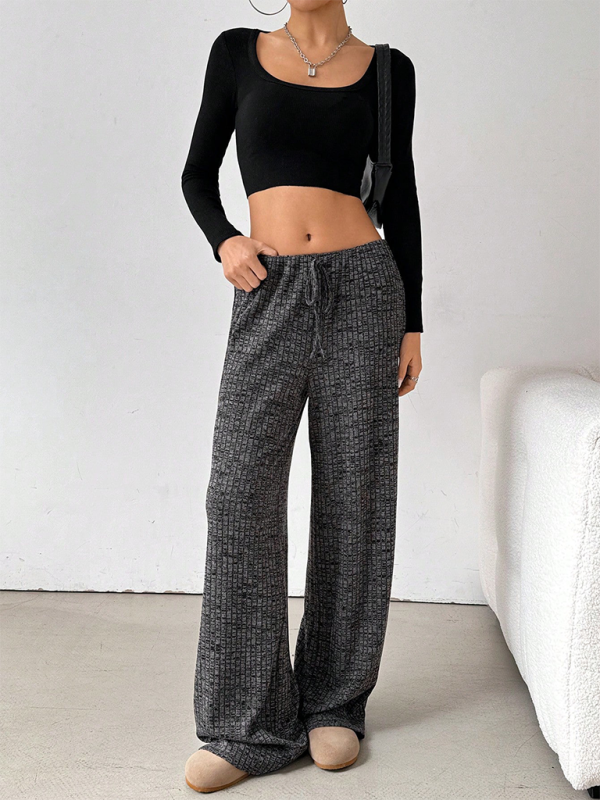 Casual Striped Rubber Band Drawstring Straight Leg Pants – Effortless Comfort