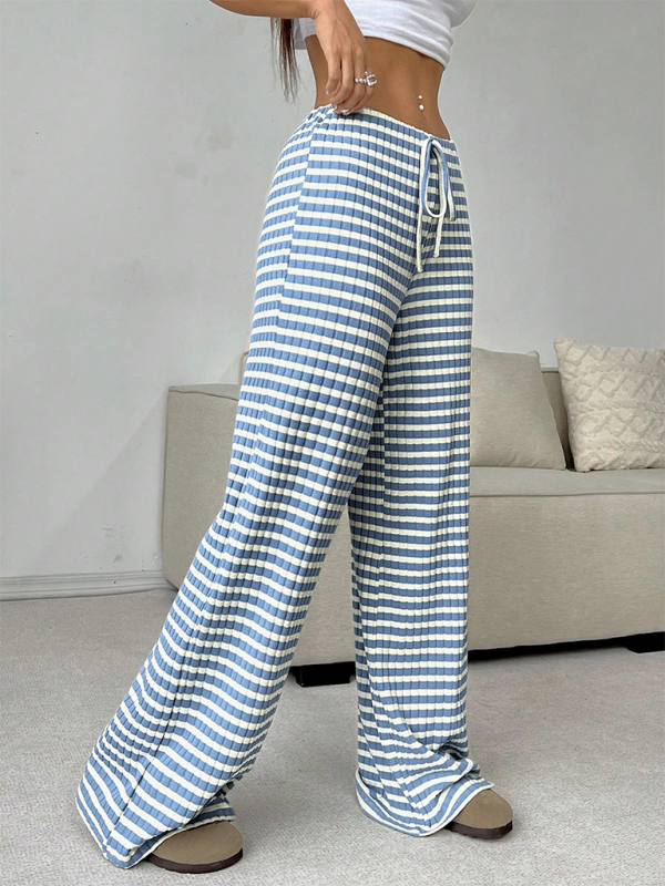 Casual Striped Rubber Band Drawstring Straight Leg Pants – Effortless Comfort