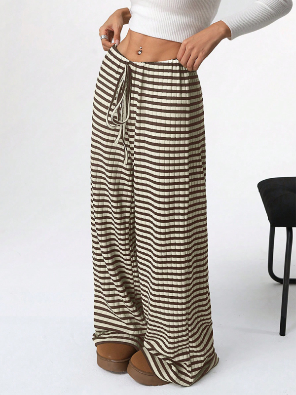Casual Striped Rubber Band Drawstring Straight Leg Pants – Effortless Comfort