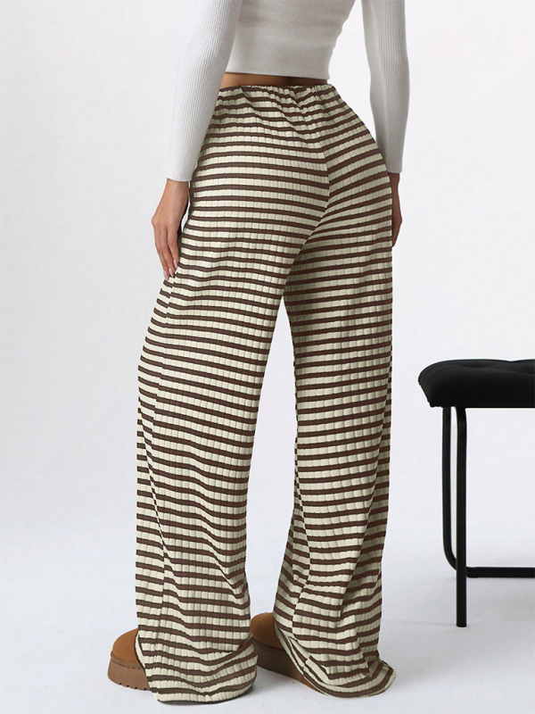 Casual Striped Rubber Band Drawstring Straight Leg Pants – Effortless Comfort