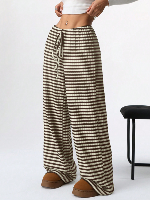 Casual Striped Rubber Band Drawstring Straight Leg Pants – Effortless Comfort