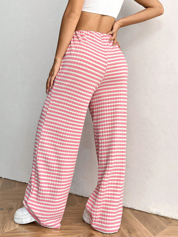 Casual Striped Rubber Band Drawstring Straight Leg Pants – Effortless Comfort