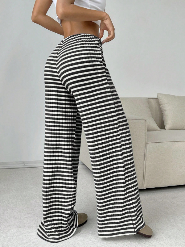 Casual Striped Rubber Band Drawstring Straight Leg Pants – Effortless Comfort