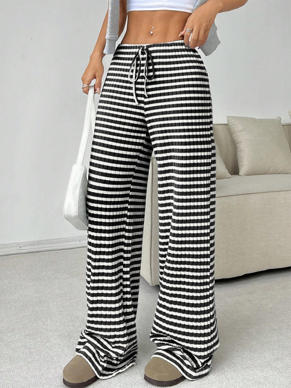 Casual Striped Rubber Band Drawstring Straight Leg Pants – Effortless Comfort