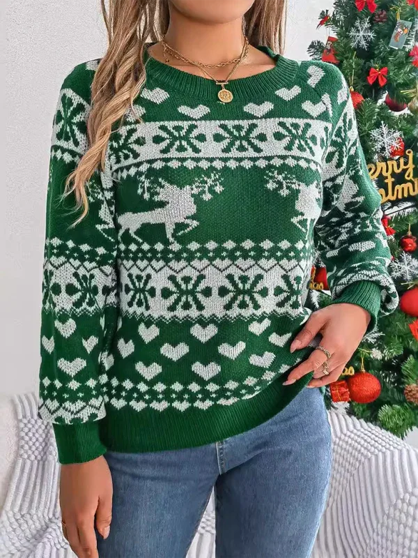 Christmas Deer Pattern Long Sleeve Pullover - Shello's Creative Boutique