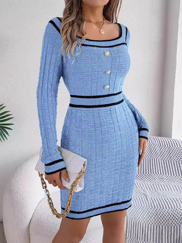 Women's Elegant Square Neck Sweater Dress – Timeless Sophistication