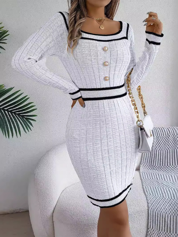 Women's Elegant Square Neck Sweater Dress – Timeless Sophistication