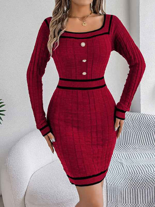 Women's Elegant Square Neck Sweater Dress – Timeless Sophistication