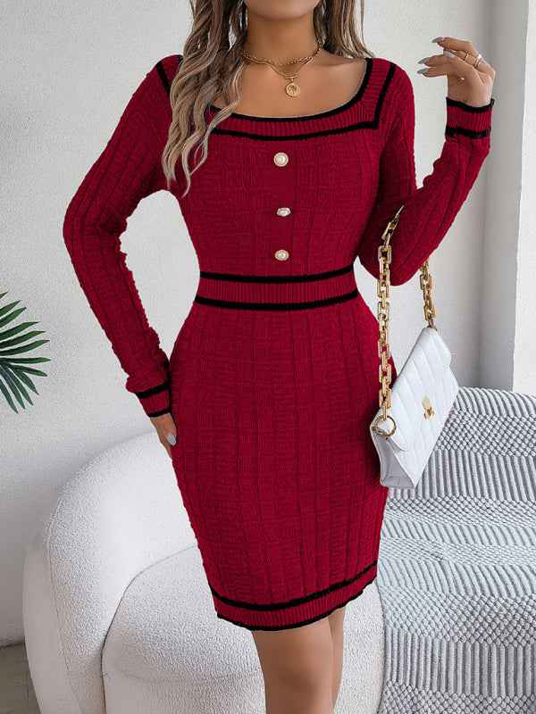 Women's Elegant Square Neck Sweater Dress – Timeless Sophistication