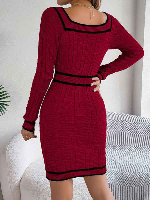 Women's Elegant Square Neck Sweater Dress – Timeless Sophistication