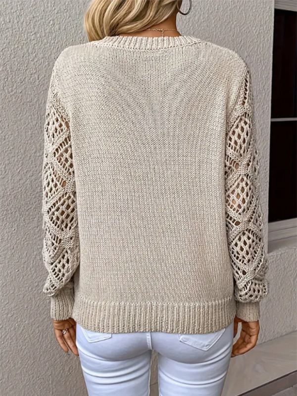 Women's Temperament V-neck Hollow Long Sleeve Solid Color Casual Top Shello's Creative Boutique