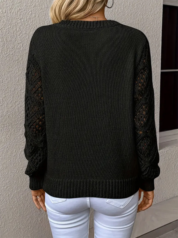 Women's Temperament V-neck Hollow Long Sleeve Solid Color Casual Top Shello's Creative Boutique