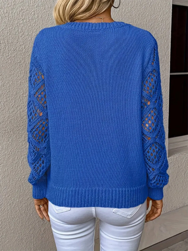 Women's Temperament V-neck Hollow Long Sleeve Solid Color Casual Top Shello's Creative Boutique