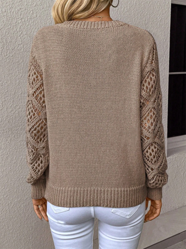 Women's Temperament V-neck Hollow Long Sleeve Solid Color Casual Top Shello's Creative Boutique