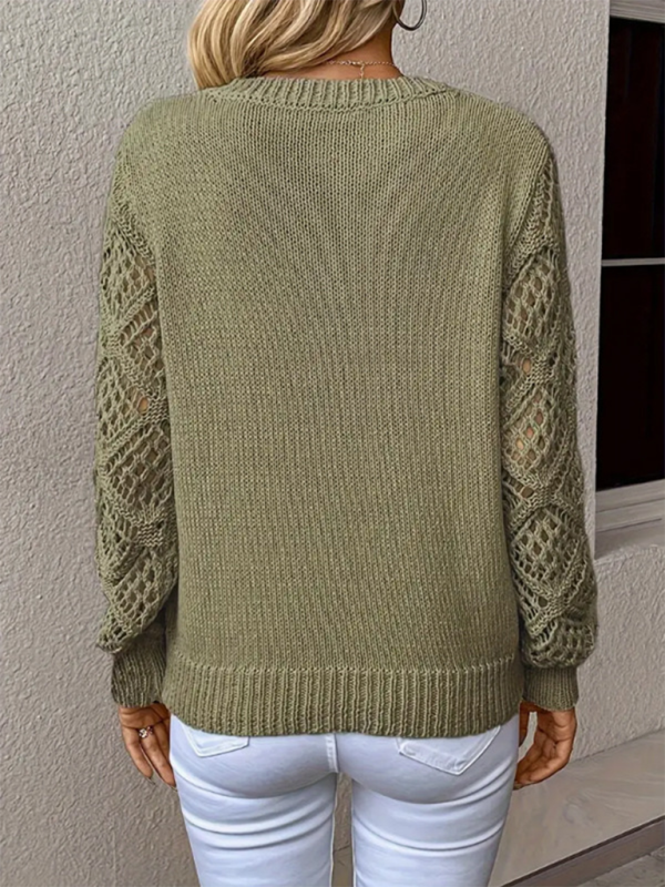 Women's Temperament V-neck Hollow Long Sleeve Solid Color Casual Top Shello's Creative Boutique