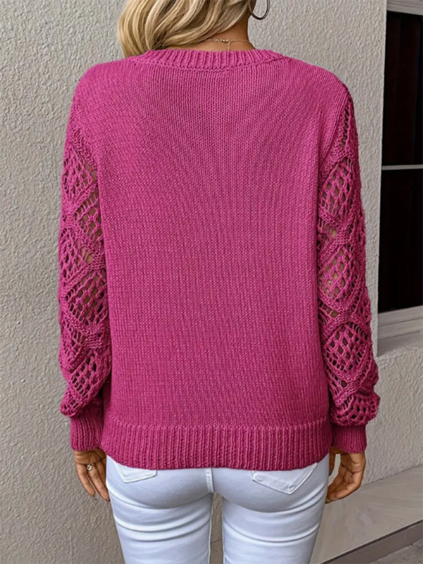 Women's Temperament V-neck Hollow Long Sleeve Solid Color Casual Top Shello's Creative Boutique
