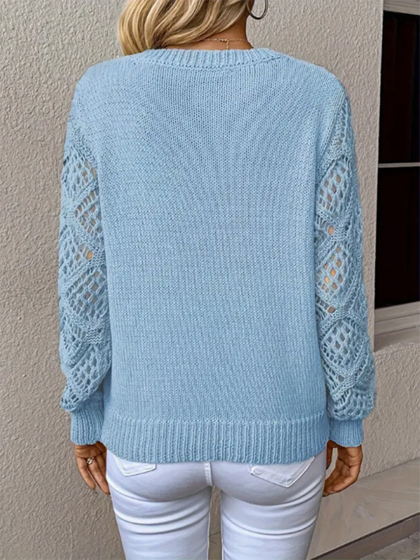 Women's Temperament V-neck Hollow Long Sleeve Solid Color Casual Top Shello's Creative Boutique