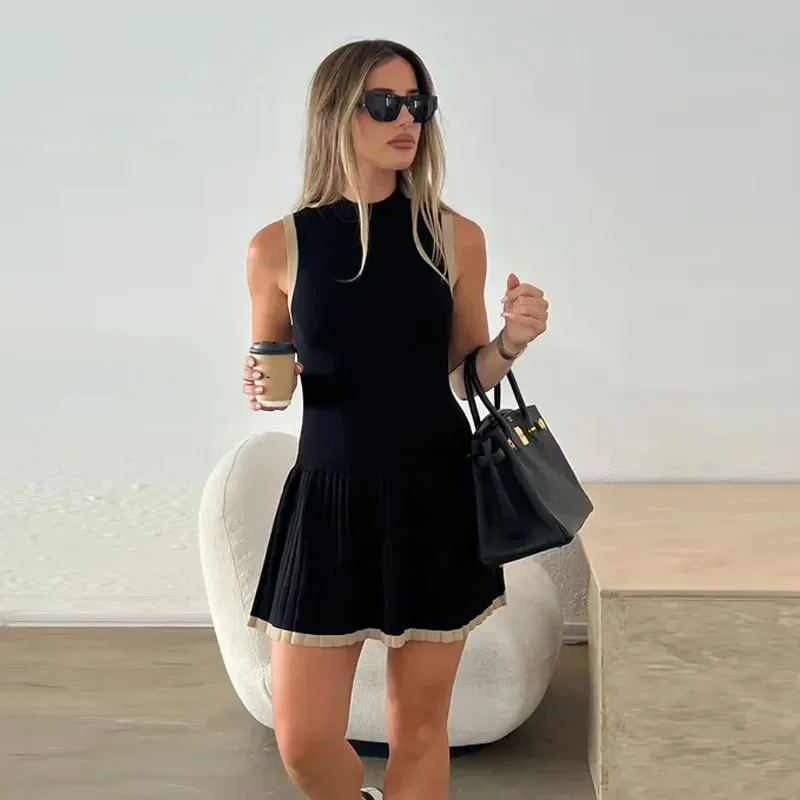 New Women's Knitted Mini Dress Fashion Round Neck Ruffle A-Line Dress Shello's Creative Boutique