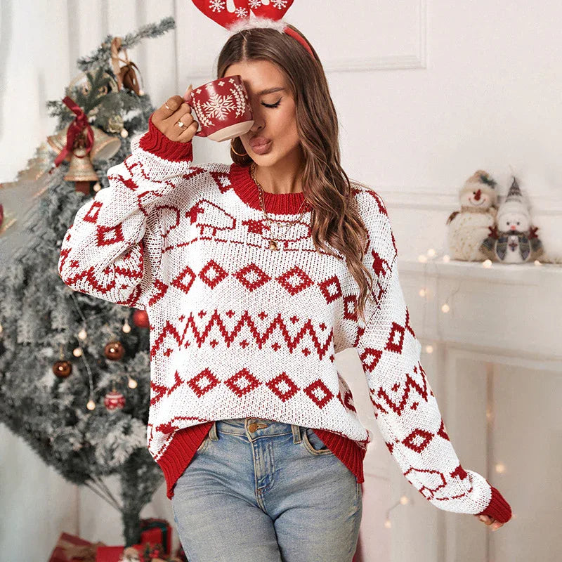 Women's Christmas Sweater - Long Sleeve Round Neck Knitted for Festive Warmth and Everyday Comfort - Shello's Creative Boutique