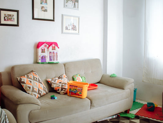 a couch with a box on it