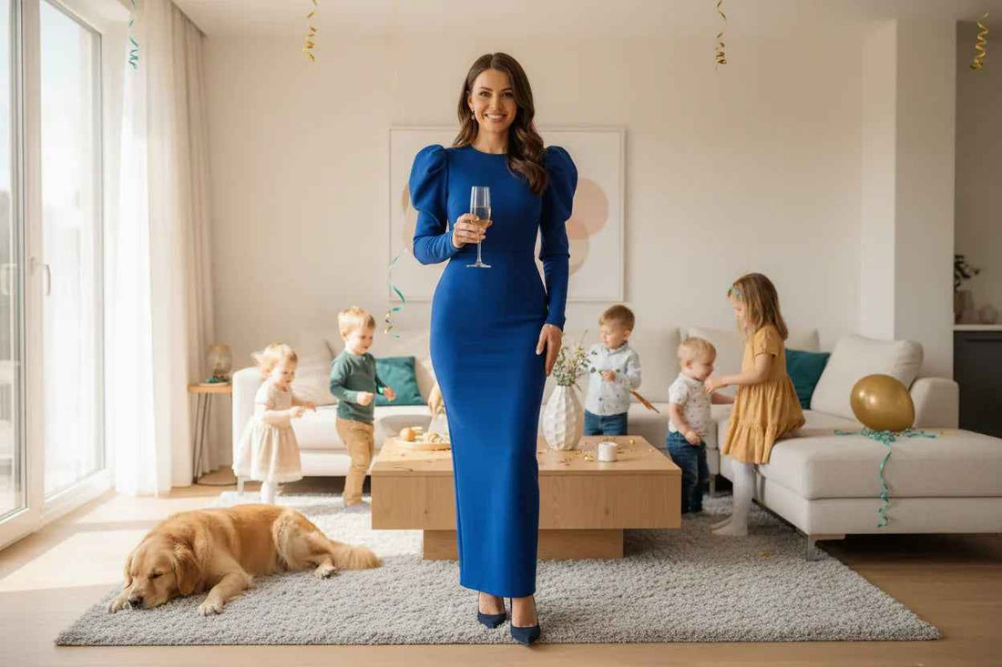 Transform Your Family Gatherings with the Elegant Puff Sleeve Party Dress - Shello's Creative Boutique