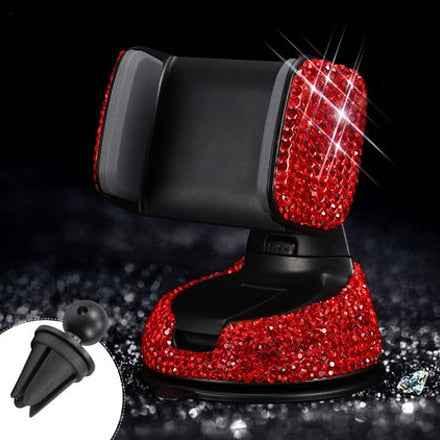 3-in-1 Car Phone Holder - 360° Rotating Dashboard, Window & Air Vent Mount with Crystal Diamonds - Shello's Creative Boutique