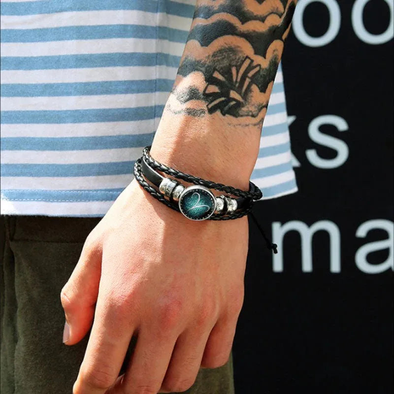 12 Constellation Luminous Bracelet Men Leather Charm Bracelets Gifts - Shello's Creative Boutique