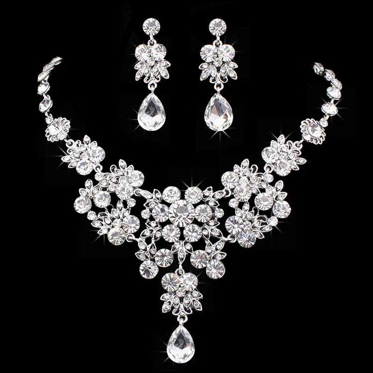 Korean Bridal Jewelry Korean Rhinestone Curvy Bridal Collarbone Necklace Wedding Accessories Two-Piece Set - Shello's Creative Boutique