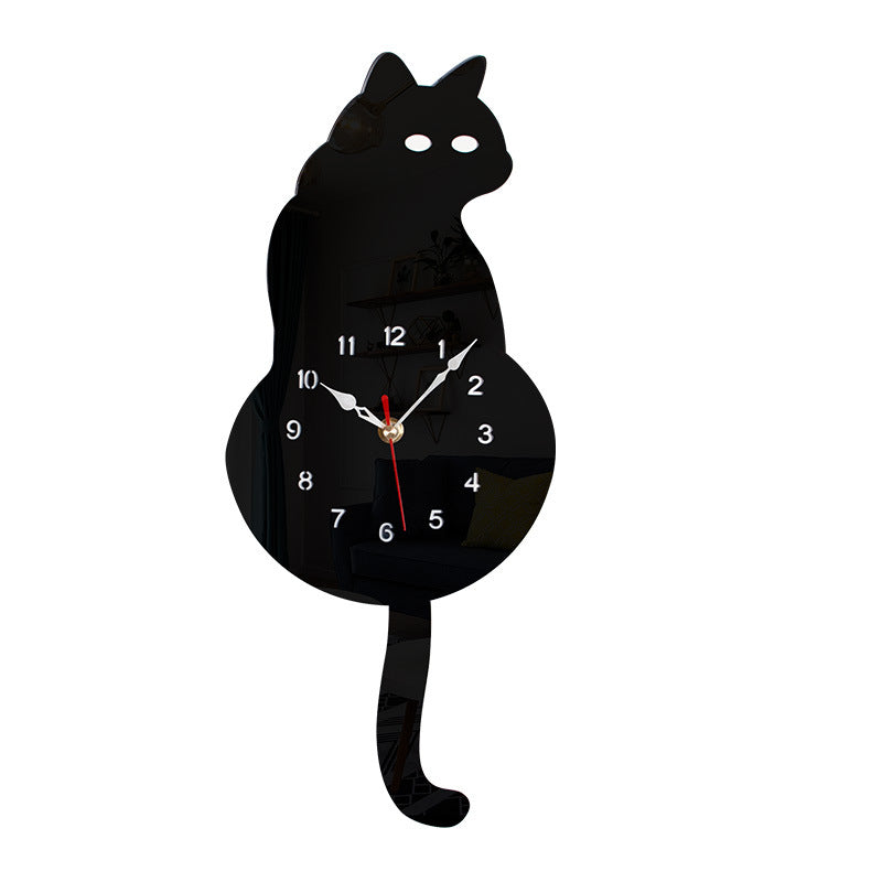 Wall clock, living room, household cartoon clock, cat tail swing clock, wall decoration, quartz clock eprolo