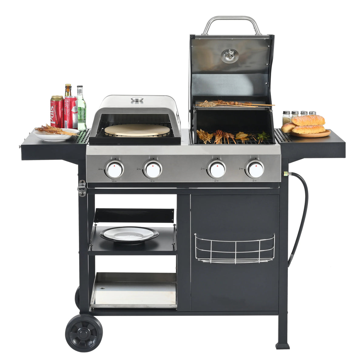 2+2 multifunctional gas barbecue grill and covered grill combination for outdoor cooking - barbecue, barbecue, pizza. - Shello's Creative Boutique