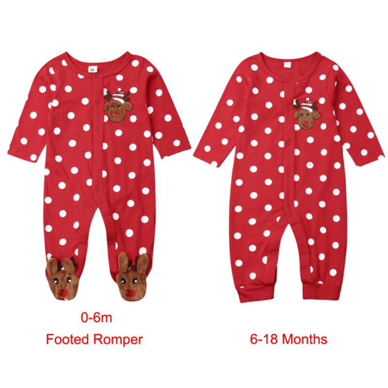 0 - 18M My First Christmas Baby Boy Girl Rompers Newborn Infant Baby Cartoon Deer Red Jumpsuit Playsuit Xmas Baby Costumes - Shello's Creative Boutique