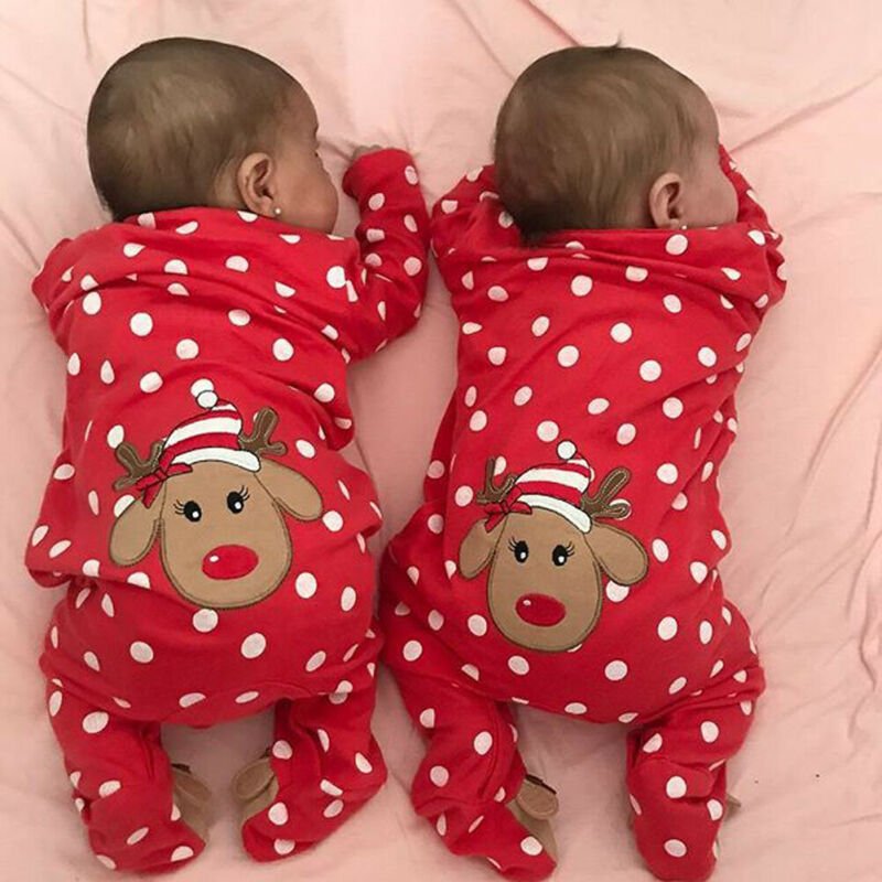 0 - 18M My First Christmas Baby Boy Girl Rompers Newborn Infant Baby Cartoon Deer Red Jumpsuit Playsuit Xmas Baby Costumes - Shello's Creative Boutique