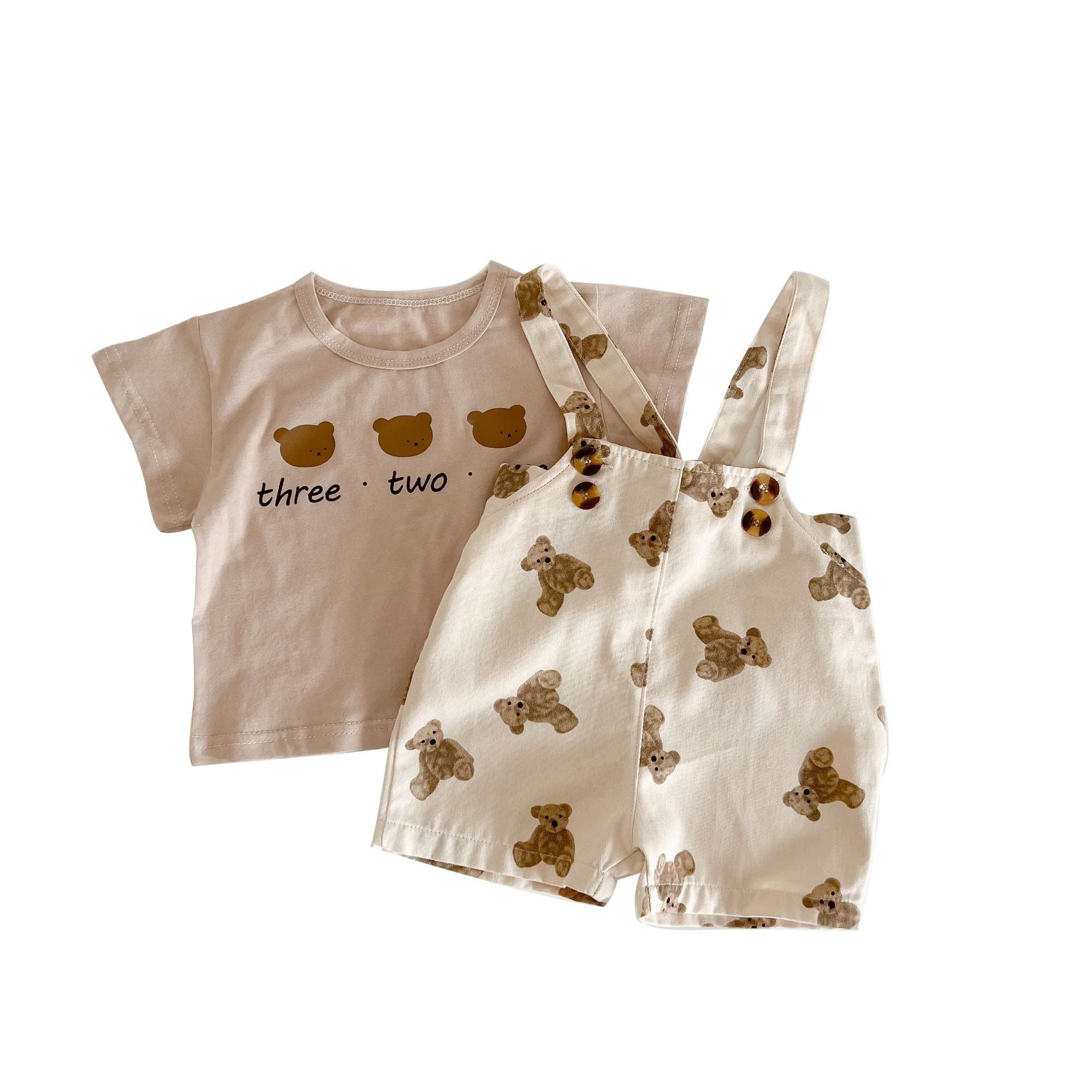 0 - 3 Years Old Baby Suspenders Suit Summer Baby Bear Short - Sleeved Top Suspender Shorts Two - Piece Set - Shello's Creative Boutique