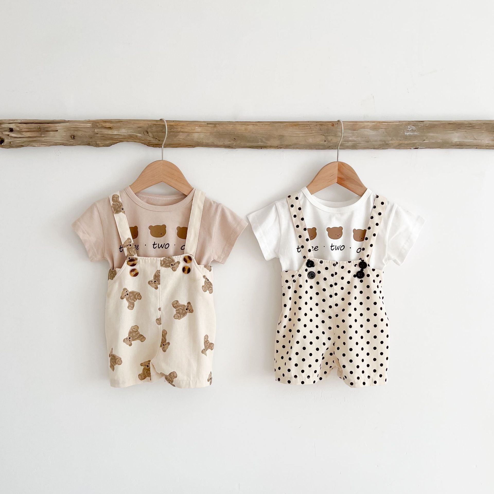 0 - 3 Years Old Baby Suspenders Suit Summer Baby Bear Short - Sleeved Top Suspender Shorts Two - Piece Set - Shello's Creative Boutique